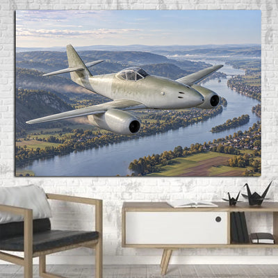 Luftwaffe Messerschmitt Me 262A-1a high-speed clean flight above the Rhine in cool morning light canvas - 1 Piece
