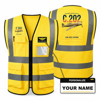 Thumbnail for Macchi C.202 Folgore aviation design on yellow high-visibility reflective vest with custom name badge