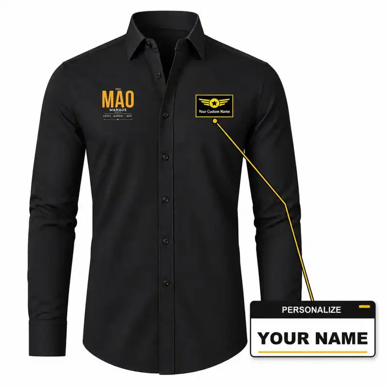 Manaus - Eduardo Gomes International Airport (MAO) Shirts - Long Sleeve Shirt - Tag - Black + NAME