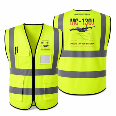 MC-130J COMMANDO II aviation design on fluorescent green high-visibility reflective vest
