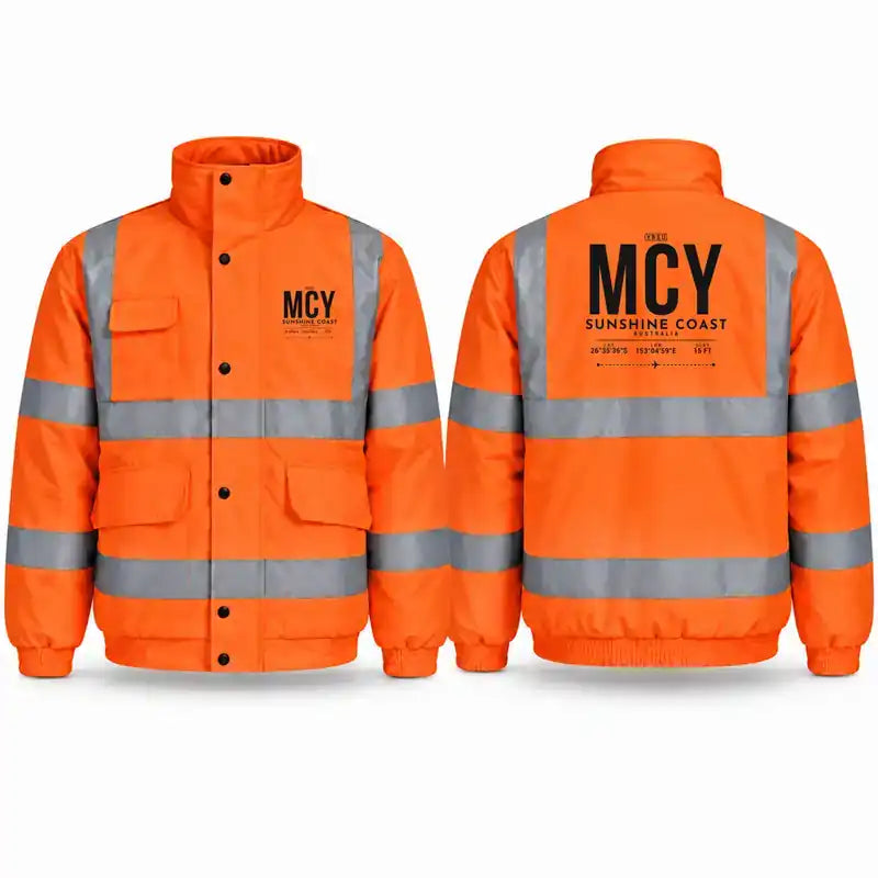 Sunshine Coast Airport (MCY) Reflective Winter Jackets - Tag - Orange