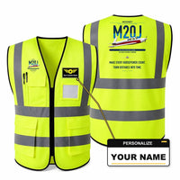 Thumbnail for Mooney M20J 201 aviation design on fluorescent green high-visibility reflective vest with custom name badge