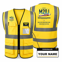 Thumbnail for Mooney M20J 201 aviation design on yellow high-visibility reflective vest with custom name badge