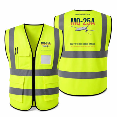 MQ-25A STINGRAY aviation design on fluorescent green high-visibility reflective vest