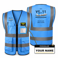 Thumbnail for NAMC YS-11A aviation design on blue high-visibility reflective vest with custom name badge