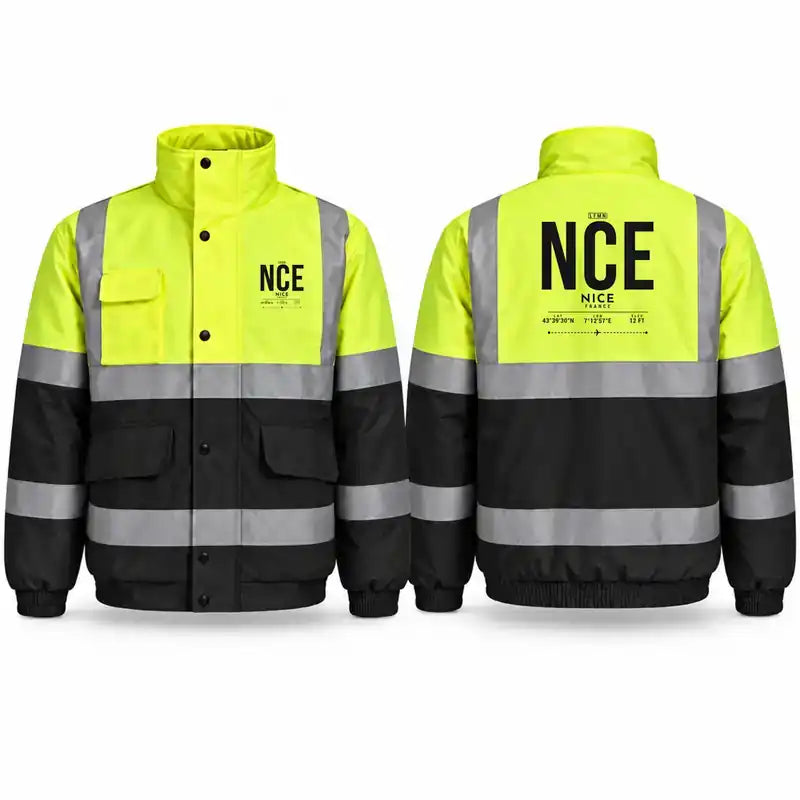 Nice Côte d’Azur Airport (NCE) Reflective Winter Jackets - Tag - Fluorescent Yellow & Navy