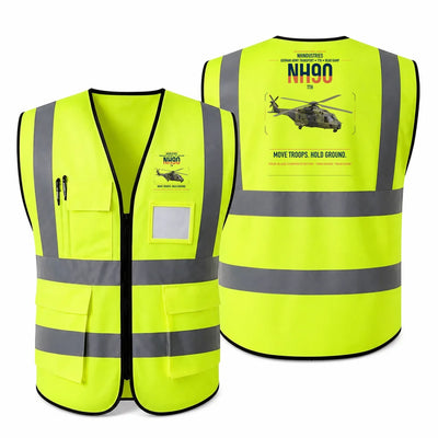 NHIndustries NH90 TTH aviation design on fluorescent green high-visibility reflective vest