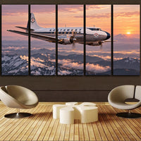 Thumbnail for Northwest Airlines Martin 2-0-2 crossing the Cascade Range in rose-colored dawn light canvas - 5 Pieces