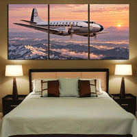 Thumbnail for Northwest Airlines Martin 2-0-2 crossing the Cascade Range in rose-colored dawn light canvas - 3 Pieces
