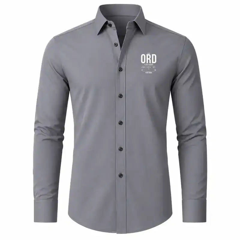 Chicago O'Hare International Airport (ORD) Shirts - Long Sleeve Shirt - Tag Custom - Gray + NAME
