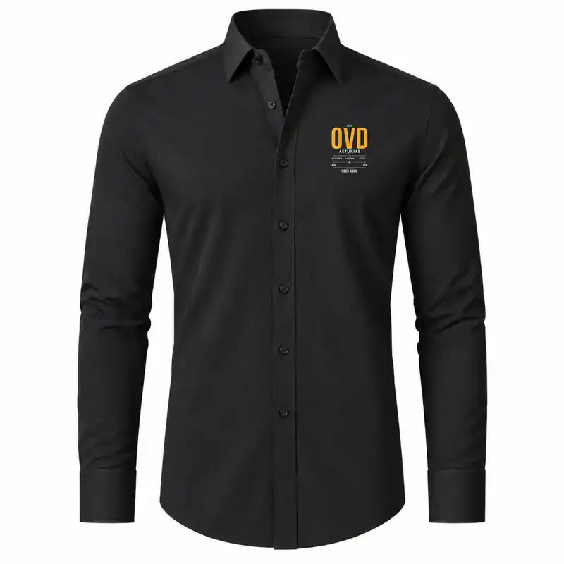 Asturias Airport (OVD) Shirts - Long Sleeve Shirt - Tag Custom - Black + NAME