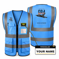Thumbnail for Panavia Tornado GR4 aviation design on blue high-visibility reflective vest with custom name badge
