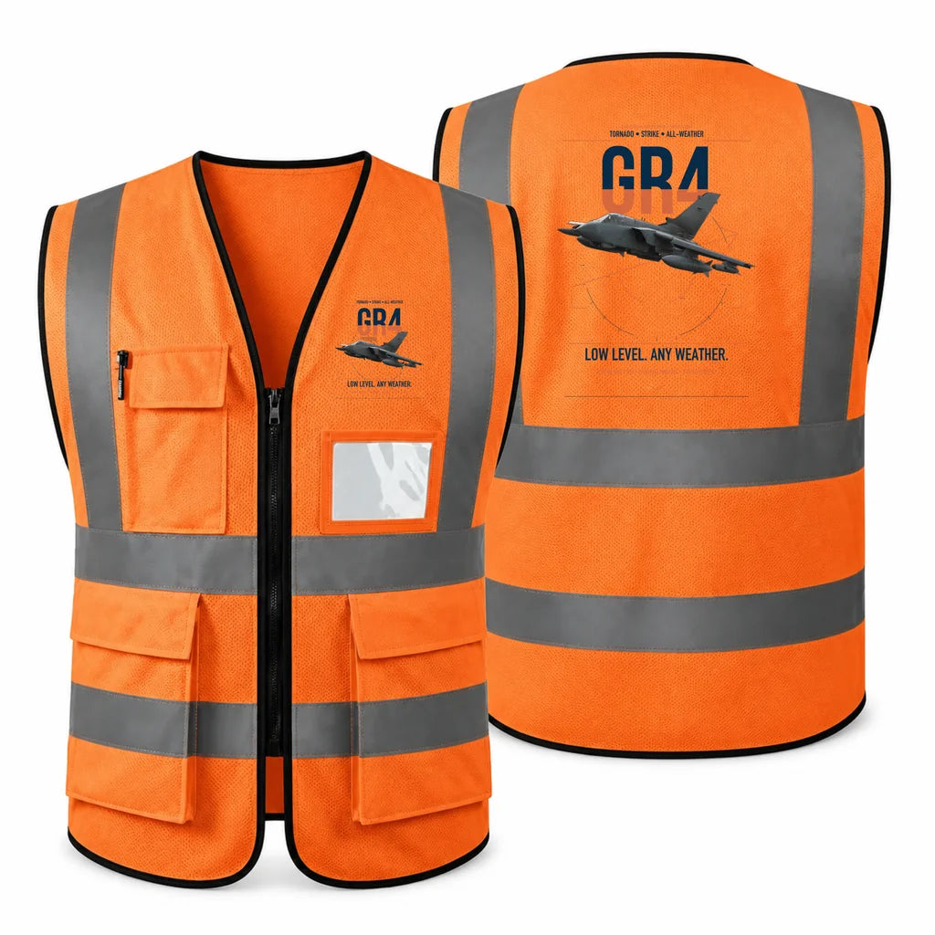 Panavia Tornado GR4 aviation design on orange high-visibility reflective vest