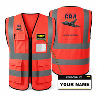 Thumbnail for Panavia Tornado GR4 aviation design on red high-visibility reflective vest with custom name badge