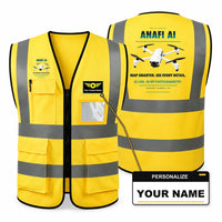 Thumbnail for Parrot ANAFI Ai aviation design on yellow high-visibility reflective vest with custom name badge