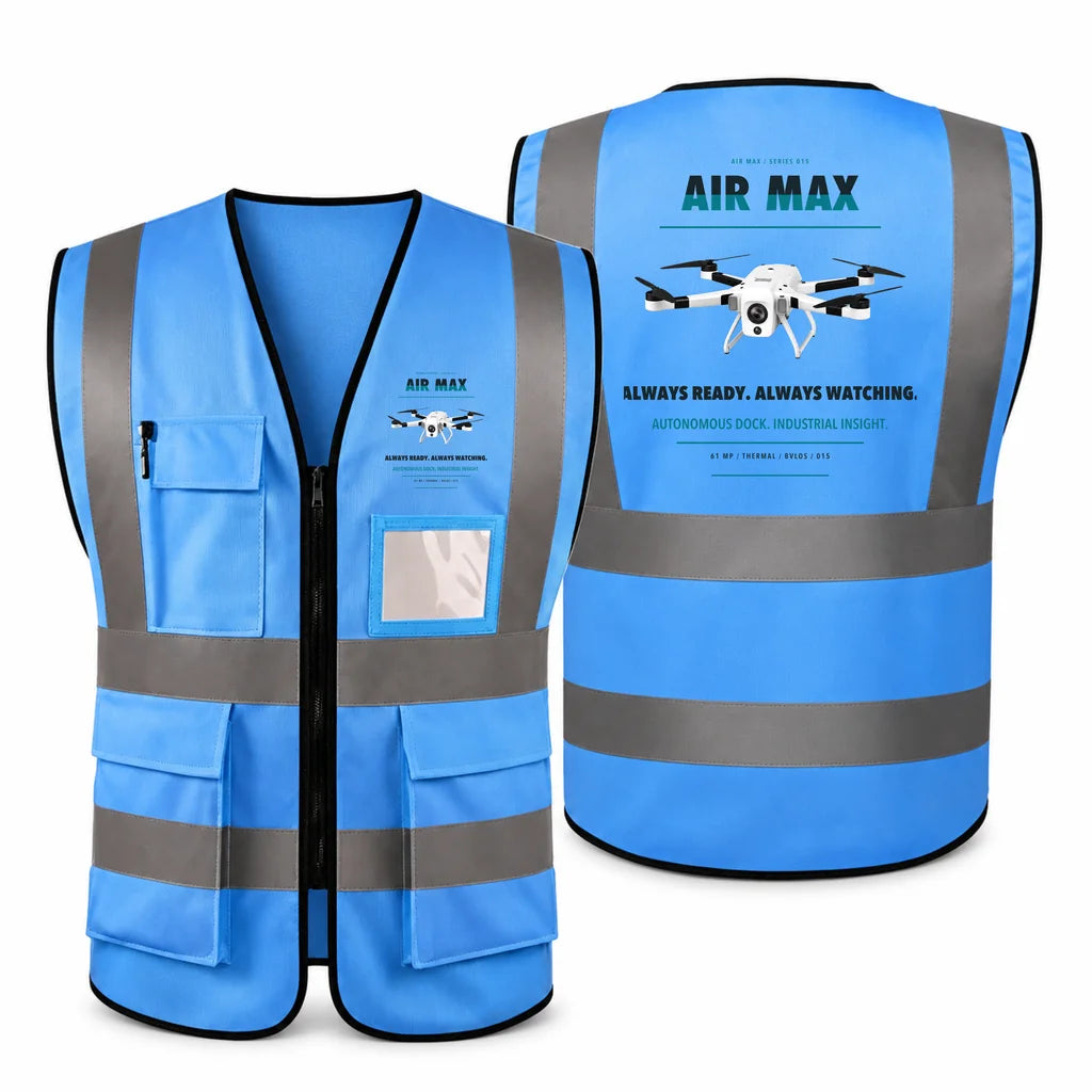 Percepto Air Max aviation design on blue high-visibility reflective vest
