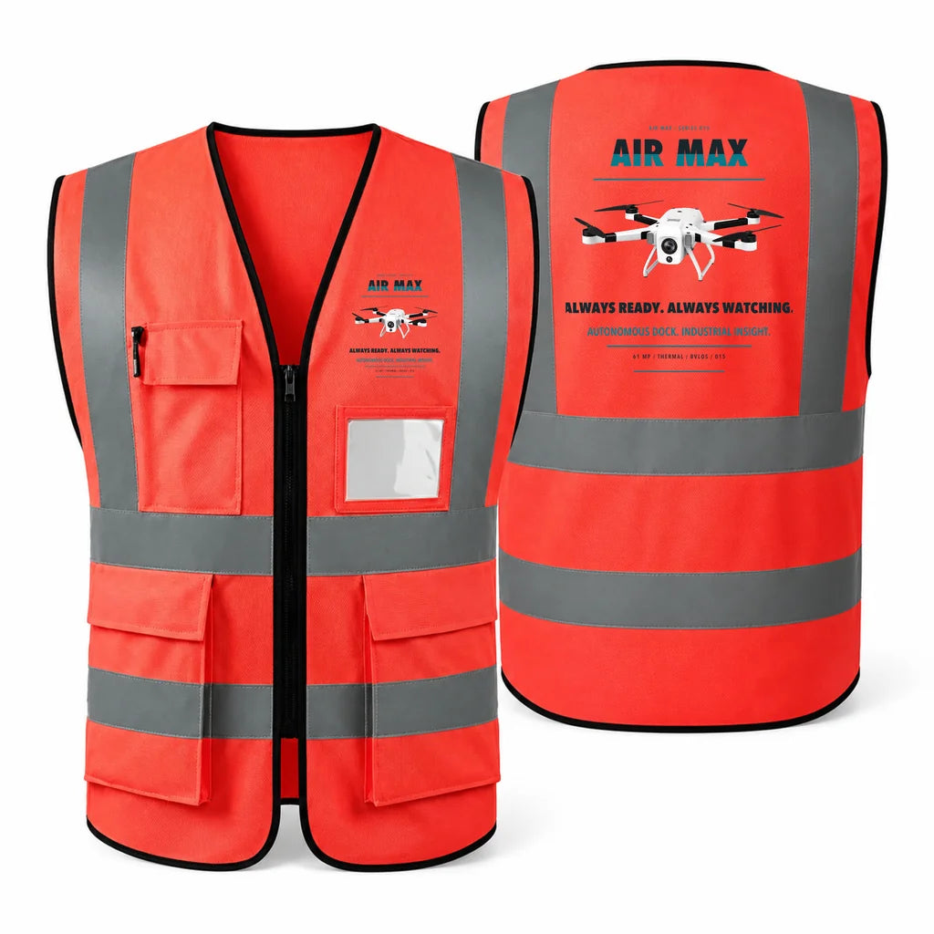 Percepto Air Max aviation design on red high-visibility reflective vest