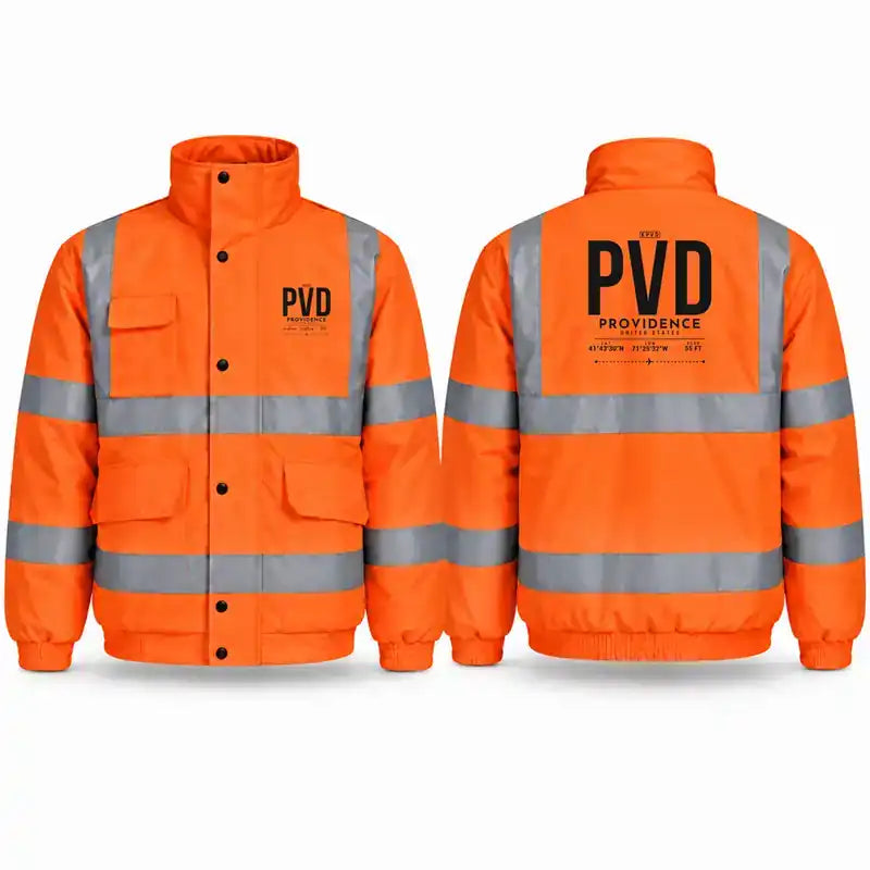 Rhode Island T. F. Green International Airport Providence (PVD) Reflective Winter Jackets - Tag - Orange