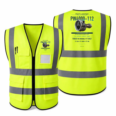 PW4000-112 aviation design on fluorescent green high-visibility reflective vest
