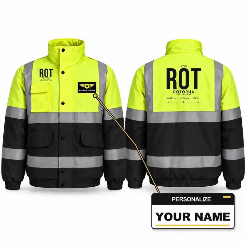 ROT - Tag - Reflective Winter Jacket - Fluorescent Yellow & Navy + Name