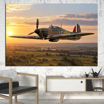 Royal Air Force Hawker Hurricane Mk I patrolling above the English Channel at dawn canvas - 1 Piece
