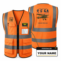 Thumbnail for Royal Aircraft Factory S.E.5a aviation design on orange high-visibility reflective vest with custom name badge