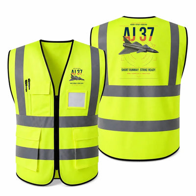 Saab AJ 37 Viggen aviation design on fluorescent green high-visibility reflective vest