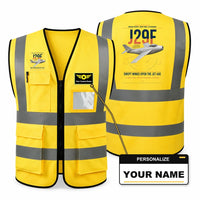 Thumbnail for Saab J 29F Tunnan aviation design on yellow high-visibility reflective vest with custom name badge