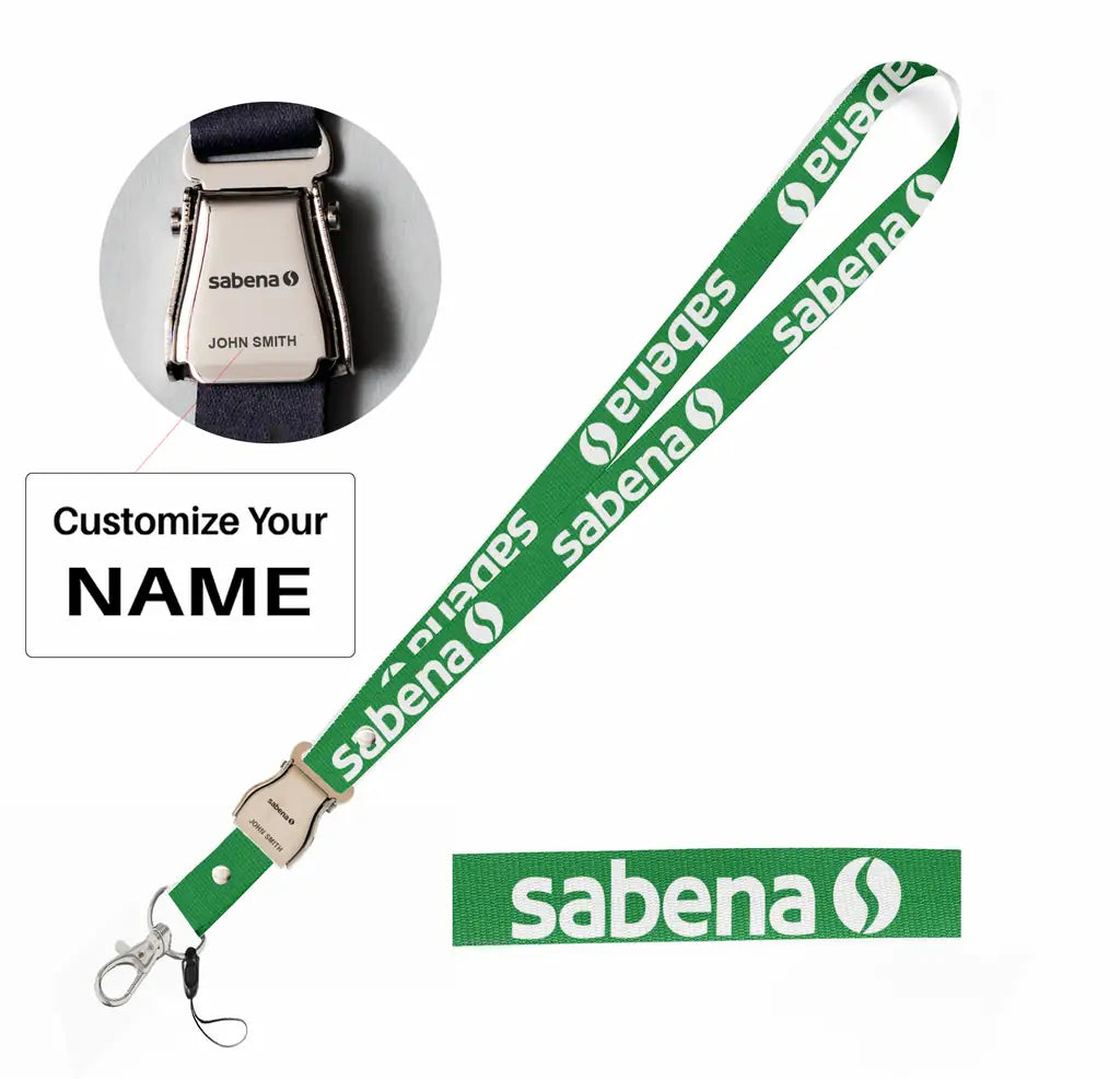 sabena seat belt lanyard - green with name