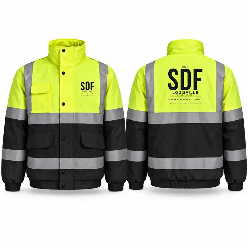 Louisville Muhammad Ali International Airport (SDF) Reflective Winter Jackets - Tag - Fluorescent Yellow & Navy