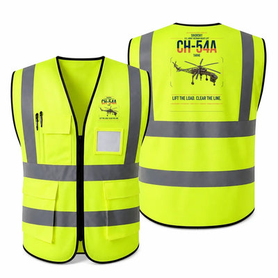 Sikorsky CH-54A Tarhe aviation design on fluorescent green high-visibility reflective vest