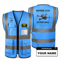 Thumbnail for Skydio X10 aviation design on blue high-visibility reflective vest with custom name badge