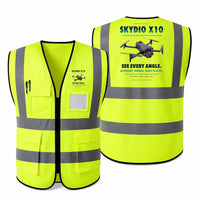 Thumbnail for Skydio X10 aviation design on fluorescent green high-visibility reflective vest