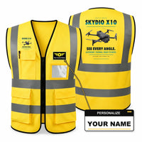 Thumbnail for Skydio X10 aviation design on yellow high-visibility reflective vest with custom name badge
