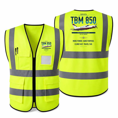 Socata TBM 850 aviation design on fluorescent green high-visibility reflective vest
