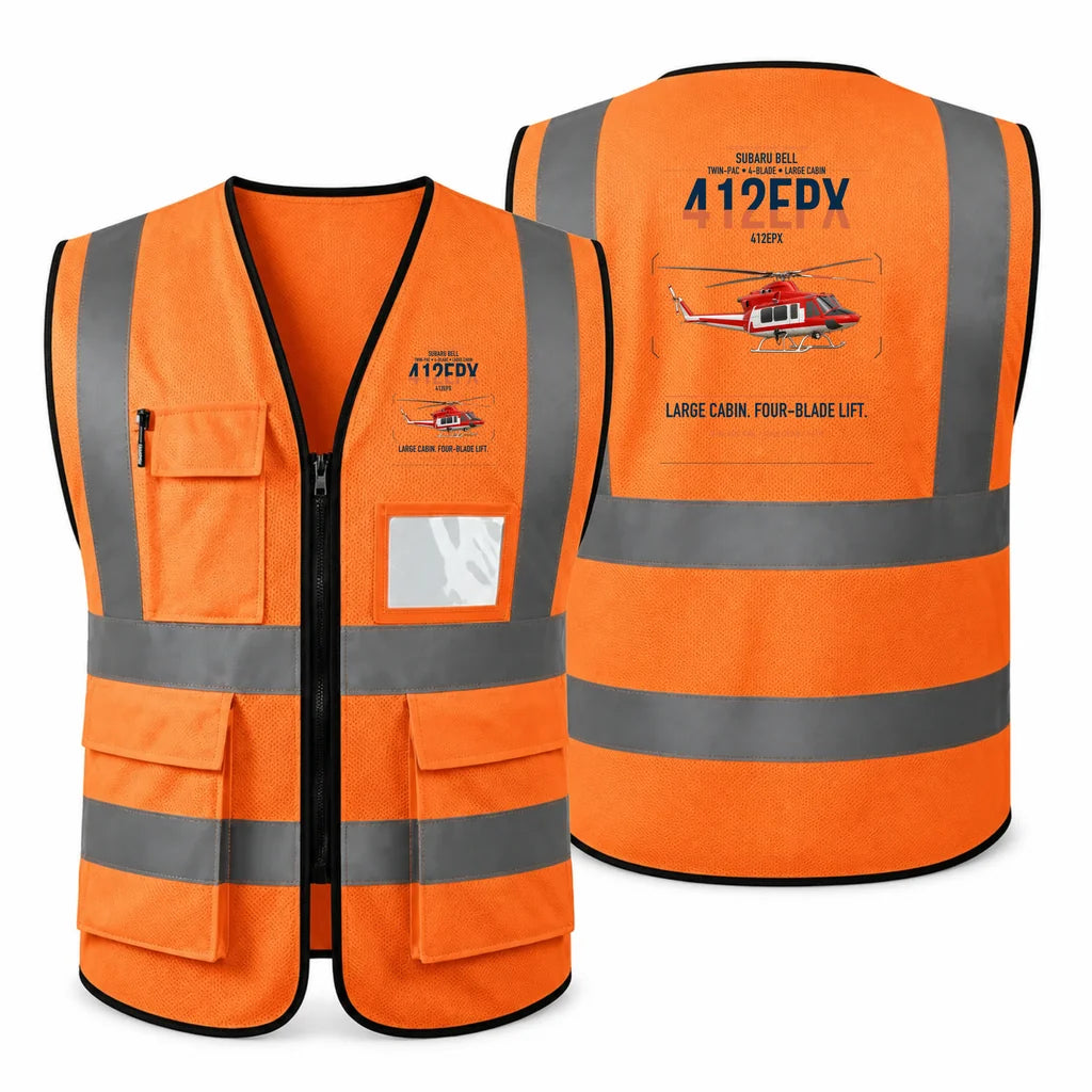 SUBARU Bell 412EPX aviation design on orange high-visibility reflective vest