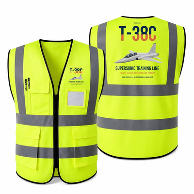 T-38C Talon aviation design on fluorescent green high-visibility reflective vest