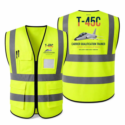 T-45C Goshawk aviation design on fluorescent green high-visibility reflective vest