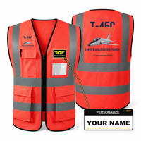 Thumbnail for T-45C Goshawk aviation design on red high-visibility reflective vest with custom name badge