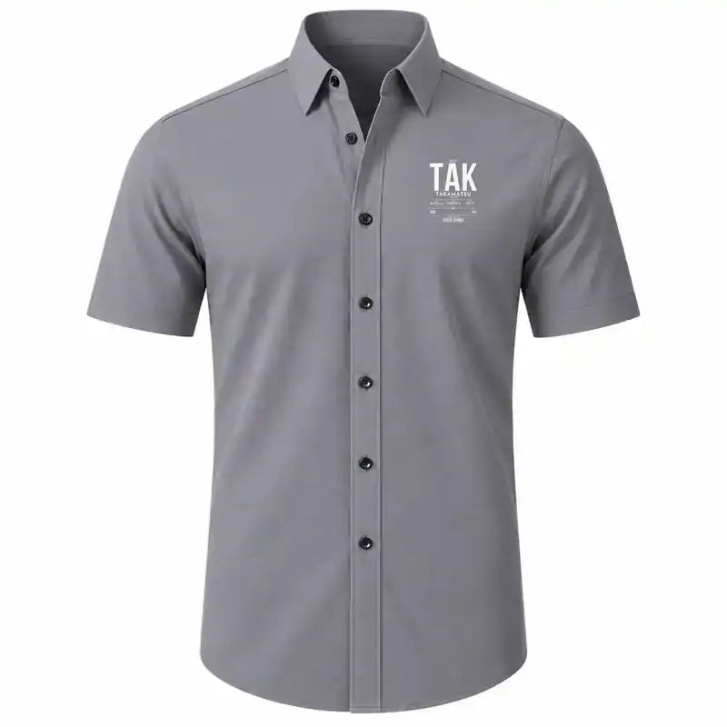 Takamatsu Airport (TAK) Shirts - Short Sleeve Shirt - Tag Custom - Gray + NAME