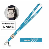 Thumbnail for The Boeing 777 seat belt lanyard - light blue with name