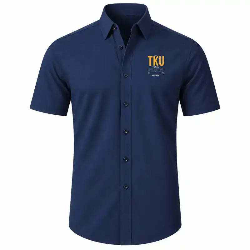 Turku Airport (TKU) Shirts - Short Sleeve Shirt - Tag Custom - Dark Blue + NAME
