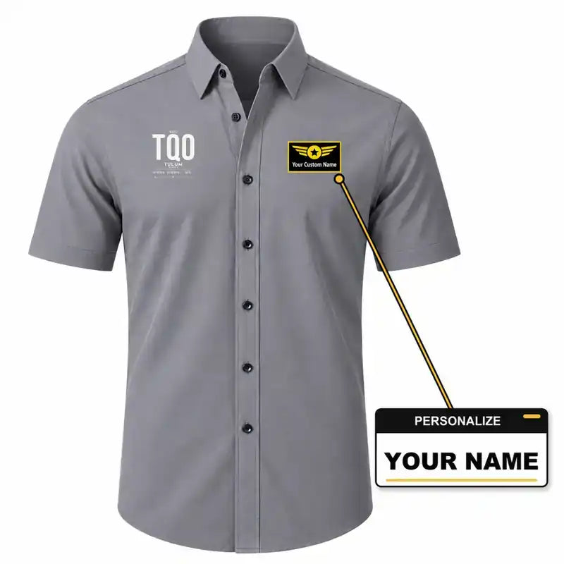 Felipe Carrillo Puerto International Airport Tulum (TQO) Shirts - Short Sleeve Shirt - Tag - Gray + NAME