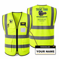 Thumbnail for TRENT 7000 aviation design on fluorescent green high-visibility reflective vest with custom name badge