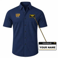 Thumbnail for Quimper–Cornouaille Airport (UIP) Shirts - Short Sleeve Shirt - Tag - Dark Blue + NAME