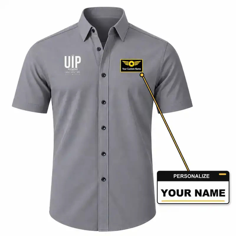 Quimper–Cornouaille Airport (UIP) Shirts - Short Sleeve Shirt - Tag - Gray + NAME