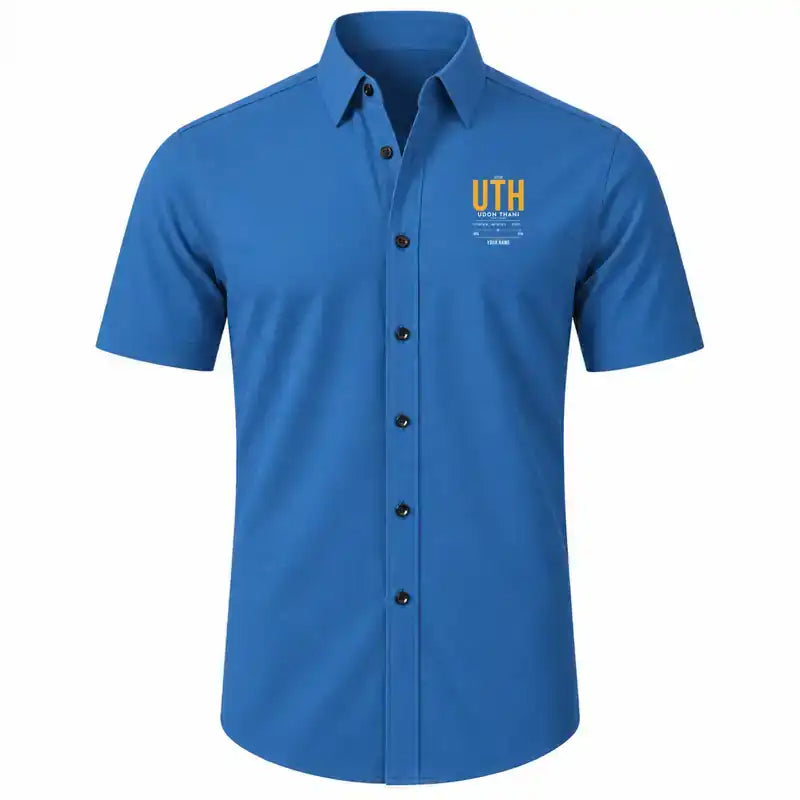 Udon Thani International Airport (UTH) Shirts - Short Sleeve Shirt - Tag Custom - Blue + NAME