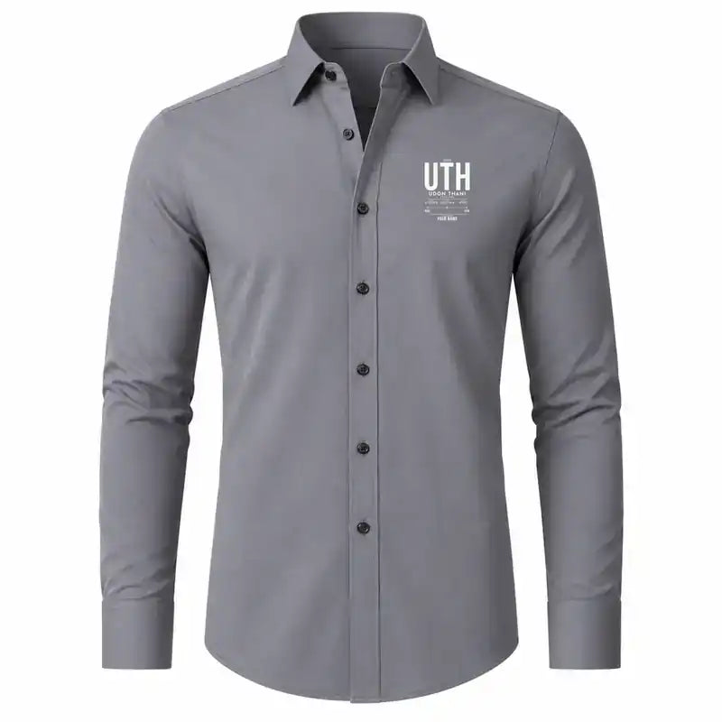 Udon Thani International Airport (UTH) Shirts - Long Sleeve Shirt - Tag Custom - Gray + NAME