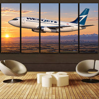 Thumbnail for WestJet Boeing 737-200 historic early WestJet flight above Alberta prairie at sunrise canvas - 5 Pieces