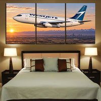 Thumbnail for WestJet Boeing 737-200 historic early WestJet flight above Alberta prairie at sunrise canvas - 3 Pieces